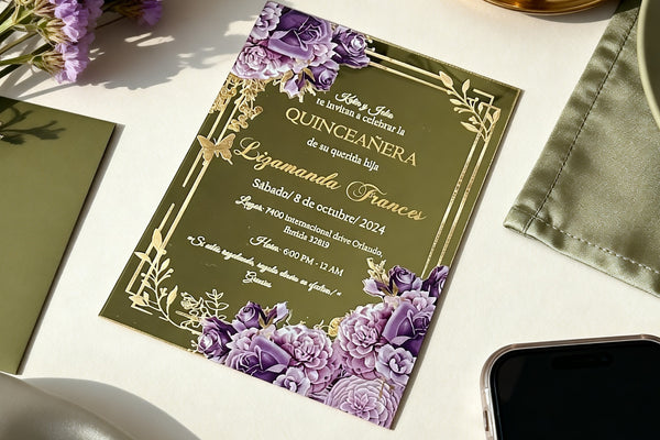 10pcs Mirror Gold Acrylic invitation,small Acrylic Quinceanera cards,Acrylic Birthday Invitation Cards