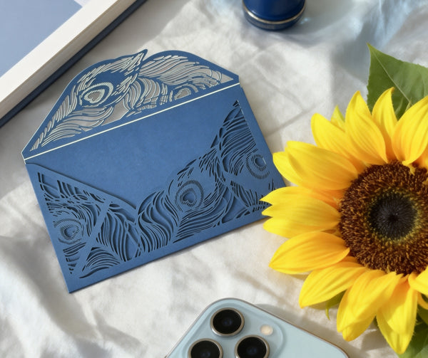 50pcs Pearl Navy Blue laser cut wedding invitations cards,lace invitation cards for birthday engagement bridal invite sleeve - Kdecoration