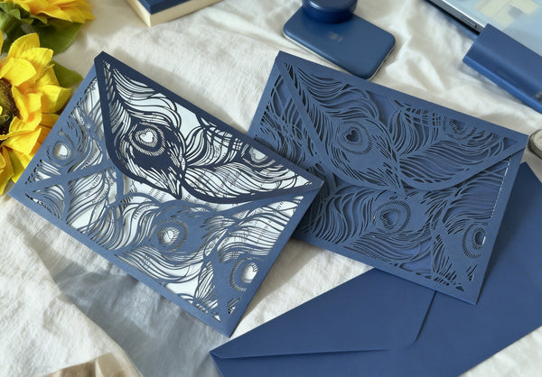 50pcs Pearl Navy Blue laser cut wedding invitations cards,lace invitation cards for birthday engagement bridal invite sleeve - Kdecoration