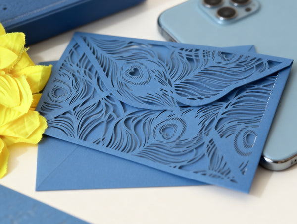 50pcs Pearl Navy Blue laser cut wedding invitations cards,lace invitation cards for birthday engagement bridal invite sleeve - Kdecoration