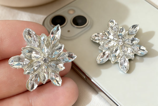 10pieces Snowflake Decoration Rhinestone Buttons,Accessories Girl DIY Handmade Hair Buttons,Decorated Decoration Party Favors - Kdecoration