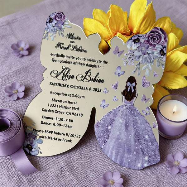 10Pcs Luxury Custom Mirror Gold/Silver Acrylic Invitations,Laser Cut Cards for Bridal Shower,Personalized Baptism & Quinceanera Invites,Elegant Party Decor - Kdecoration