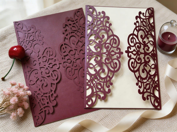 10pcs Laser Cut Wedding Invite, Hollow Lace Invitations, Anniversary Card,Luxury Wedding Stationery,Flora Gatefold Invitation