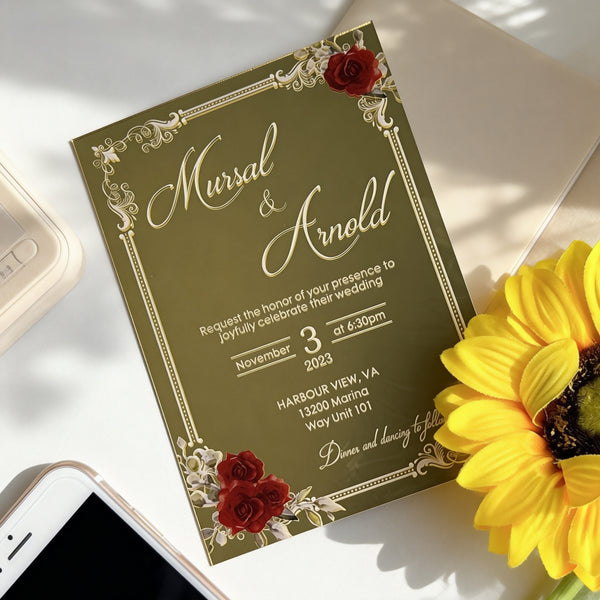 Custom 10pcs Mirror Gold Acrylic Wedding Invitations,Acrylic Invitation,Acrylic Invites,Birthday Greeting Card