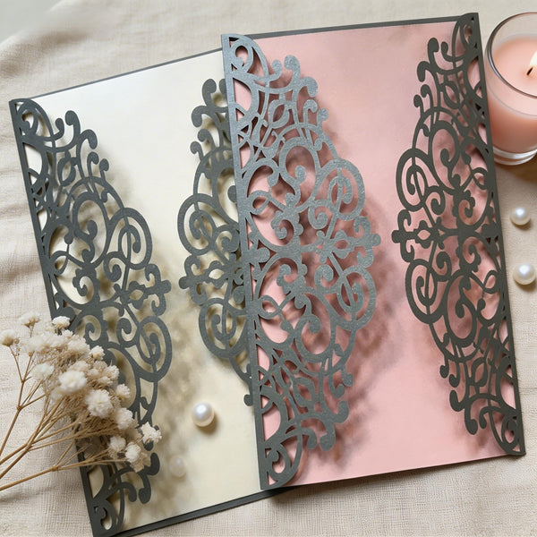 10pcs Laser Cut Wedding Invite, Hollow Lace Invitations, Anniversary Card,Luxury Wedding Stationery,Flora Gatefold Invitation