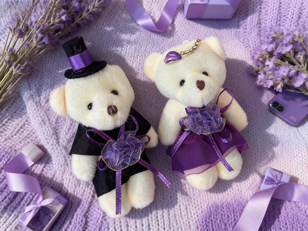 2Pcs/Lot Romantic Purple Couple Bear Dolls,Cute Plush Bear Wedding Favors,Personalized Gifts for Guests,Anniversary Party Favors Decor