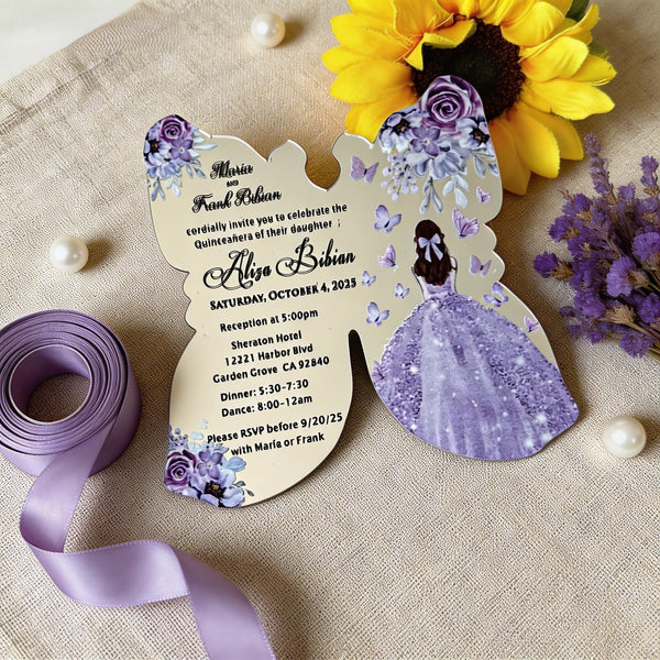 10Pcs Luxury Custom Mirror Gold/Silver Acrylic Invitations,Laser Cut Cards for Bridal Shower,Personalized Baptism & Quinceanera Invites,Elegant Party Decor - Kdecoration