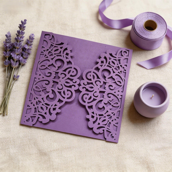 10pcs Pearl Purple laser cut wedding invitations cards,laser cut invite card,lace invitations cards