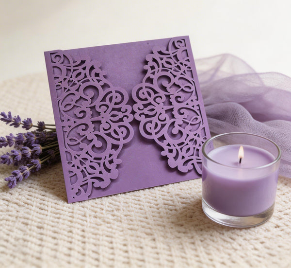 10pcs Pearl Purple laser cut wedding invitations cards,laser cut invite card,lace invitations cards