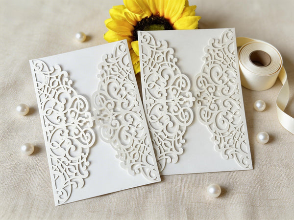 Pearl white 10pcs Laser Cut Wedding Invitations cards. Floral custom Engagement Invitation Cards - Kdecoration