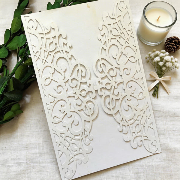 Pearl white 10pcs Laser Cut Wedding Invitations cards. Floral custom Engagement Invitation Cards - Kdecoration