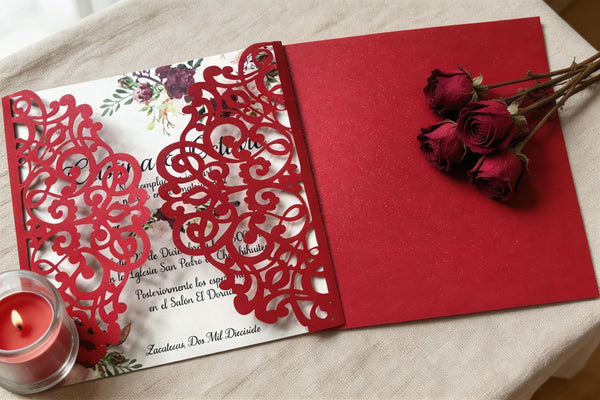 Laser Cut Wedding Invitations,10pcs Hollow Floral Lace Invite Cards, Romantic Engagement & Bridal Shower Greeting Cards, Luxury Party Supplies