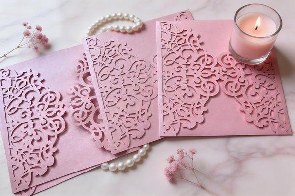 Laser Cut Wedding Invitations,10pcs Hollow Floral Lace Invite Cards, Romantic Engagement & Bridal Shower Greeting Cards, Luxury Party Supplies