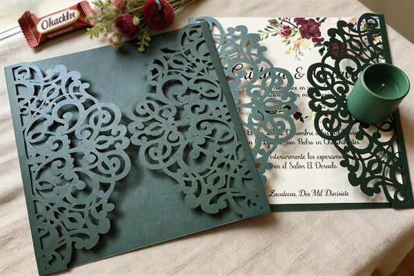 Laser Cut Wedding Invitations,10pcs Hollow Floral Lace Invite Cards, Romantic Engagement & Bridal Shower Greeting Cards, Luxury Party Supplies
