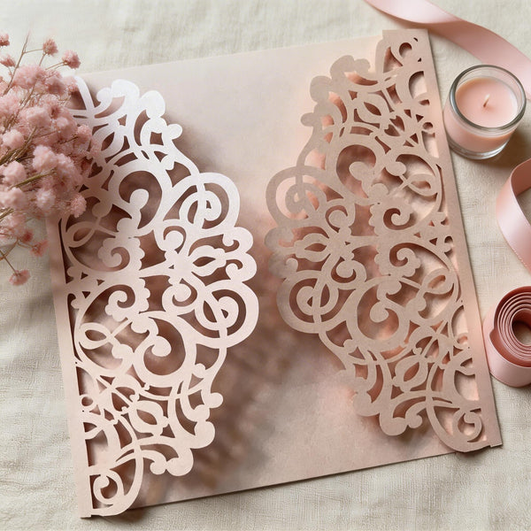 Laser Cut Wedding Invitations,10pcs Hollow Floral Lace Invite Cards, Romantic Engagement & Bridal Shower Greeting Cards, Luxury Party Supplies