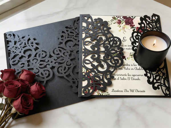 Laser Cut Wedding Invitations,10pcs Hollow Floral Lace Invite Cards, Romantic Engagement & Bridal Shower Greeting Cards, Luxury Party Supplies