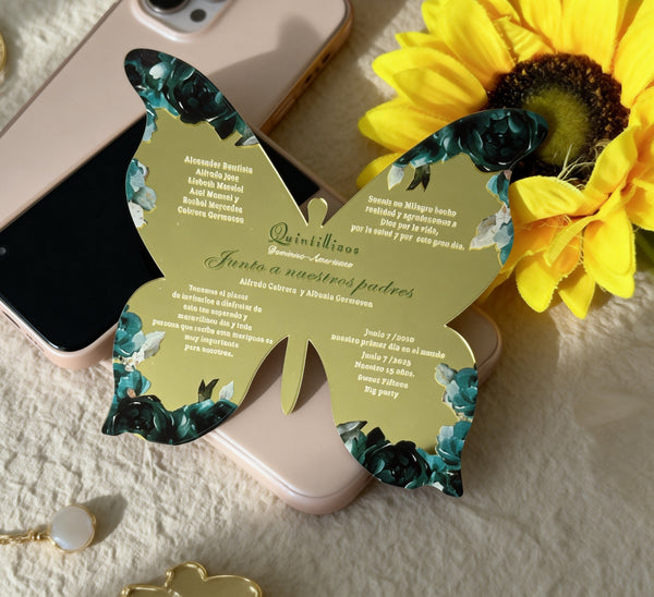 10Pcs Luxury Custom Mirror Gold/Silver Acrylic Invitations,Laser Cut Cards for Bridal Shower,Personalized Baptism & Quinceanera Invites,Elegant Party Decor - Kdecoration
