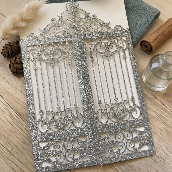 10pcs Glitter Silver Laser Cut Wedding Cards,Engagement Invitations,Bridal Shower Invitations cards - Kdecoration