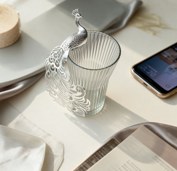 100*Peacock Silver Wine Glass Place Card,Laser Cut Place Cards,Table Decorations