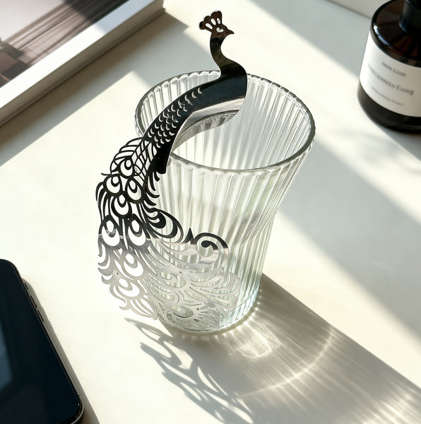 100*Peacock Silver Wine Glass Place Card,Laser Cut Place Cards,Table Decorations