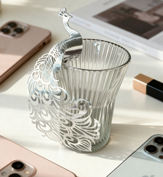 100*Peacock Silver Wine Glass Place Card,Laser Cut Place Cards,Table Decorations