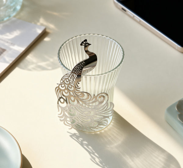 100*Peacock Silver Wine Glass Place Card,Laser Cut Place Cards,Table Decorations