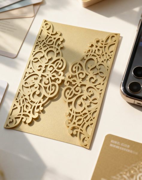 10pcs Begie Gold laser cut wedding invitations,laser cut wedding invite cards,Birthday Greeting Cards