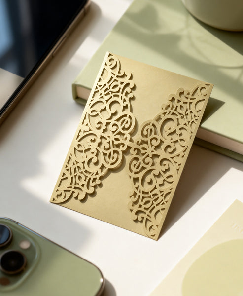 10pcs Begie Gold laser cut wedding invitations,laser cut wedding invite cards,Birthday Greeting Cards