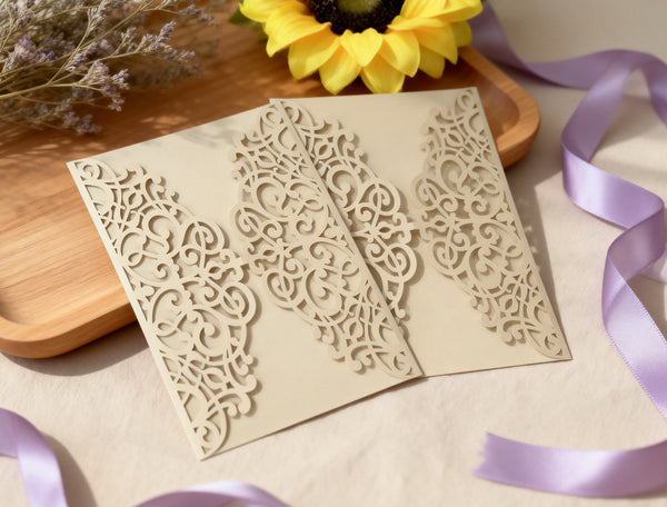 10pcs Begie Gold laser cut wedding invitations,laser cut wedding invite cards,Birthday Greeting Cards
