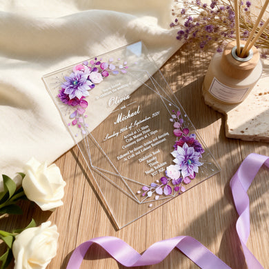 Purple Customize Acrylic Menu Cards,Acrylic Wedding Invitations,Transparent Acrylic Invitation 10pcs