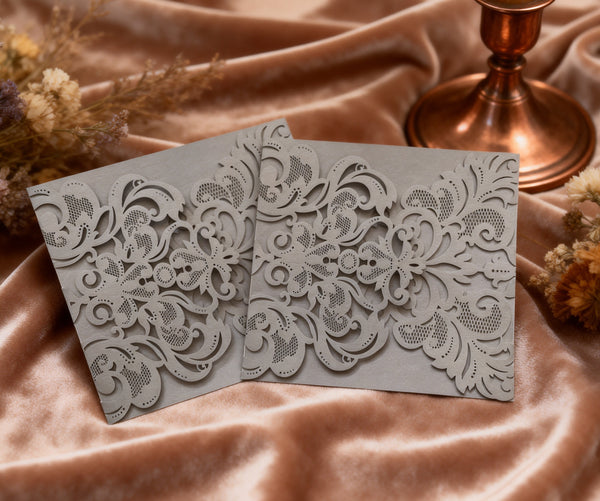10pcs Pearl Silver Laser Cut Wedding Invitations, Elegant Rustic Lace Bridal Shower Invite, Shimmer Birthday Greeting Cards - Kdecoration