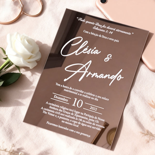 Custom 10pcs Mirror Rose Gold Acrylic Wedding Invitations,Acrylic Invitation,Acrylic Invites,Birthday Greeting Card