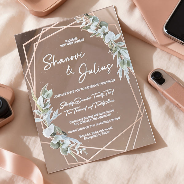 Custom 10pcs Mirror Rose Gold Acrylic Wedding Invitations,Acrylic Invitation,Acrylic Invites,Birthday Greeting Card