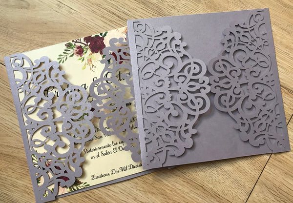 10pcs Pearl Purple laser cut wedding invitations cards,laser cut invite card,lace invitations cards