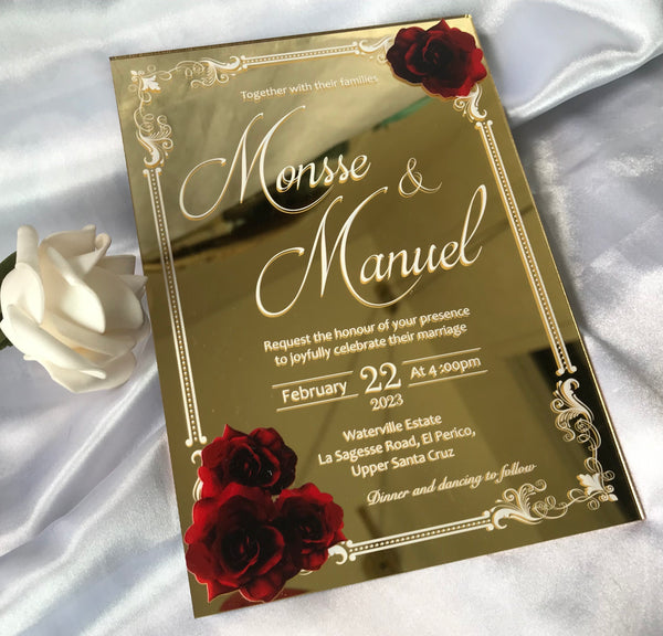 Custom 10pcs Mirror Gold Acrylic Wedding Invitations,Acrylic Invitations,Acrylic Invites - Kdecoration