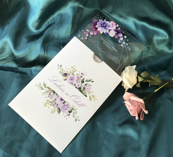 Purple Customize Acrylic Menu Cards,Acrylic Wedding Invitations,Transparent Acrylic Invitation 10pcs