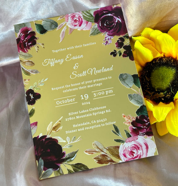 10pcs Custom Mirror Gold Acrylic Wedding Invitations,Birthday Invitation,Acrylic Menu Cards - Kdecoration