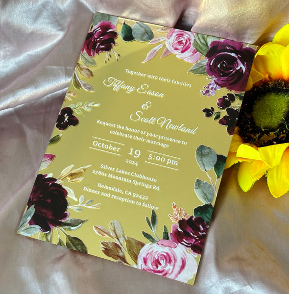 10pcs Custom Mirror Gold Acrylic Wedding Invitations,Birthday Invitation,Acrylic Menu Cards - Kdecoration