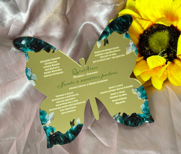 10pcs Custom Butterfly Mirror Gold Acrylic Quinceanera Invitation Cards,Bridal Shower Birthday Invitation Cards,Birthday Invitation for Party Favor Decoration