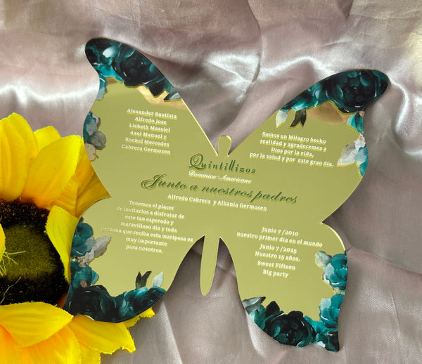 10pcs Custom Butterfly Mirror Gold Acrylic Quinceanera Invitation Cards,Bridal Shower Birthday Invitation Cards,Birthday Invitation for Party Favor Decoration