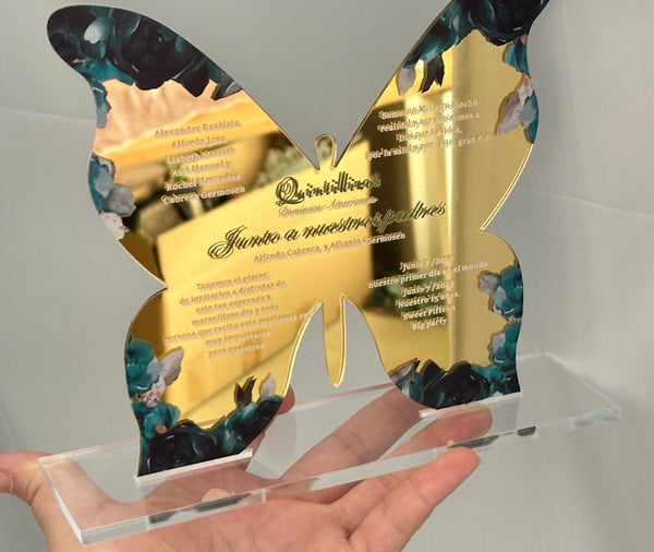 10pcs Custom Butterfly Mirror Gold Acrylic Quinceanera Invitation Cards,Bridal Shower Birthday Invitation Cards,Birthday Invitation for Party Favor Decoration