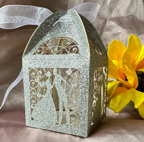 100pcs Silver Candy Chocolate,Macaron,Cookie Sweets gift Box,laser cut wedding favor boxes