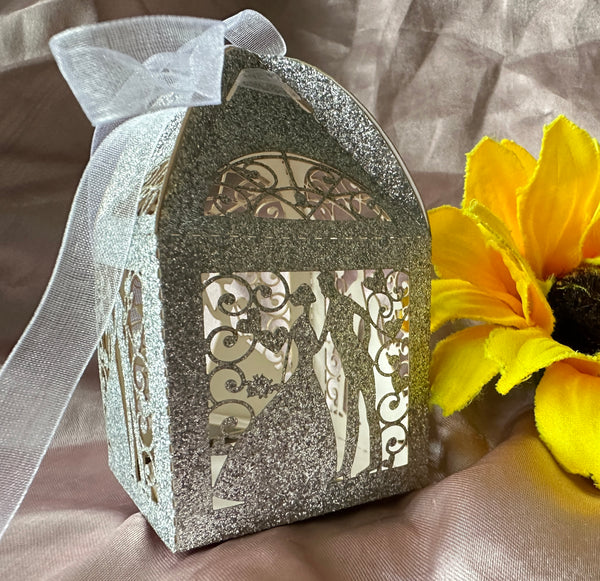 100pcs Silver Candy Chocolate,Macaron,Cookie Sweets gift Box,laser cut wedding favor boxes