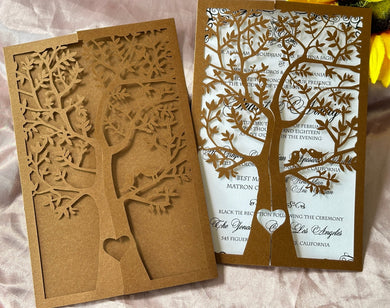 Cartes d'invitation de mariage découpées au laser, arbre marron perle, 50 pièces, cartes d'invitation pour seize anniversaires