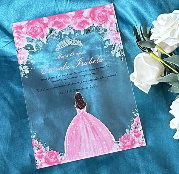 10pcs Acrylic Quinceanera Invitations,Custom Birthday Transparent Acrylic Invitation,free shipping