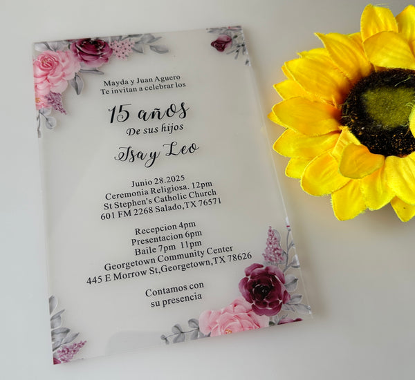 Transparent Acrylic Quinceanera Invitation cards,free design 10pcs Acrylic Baptism Invitations