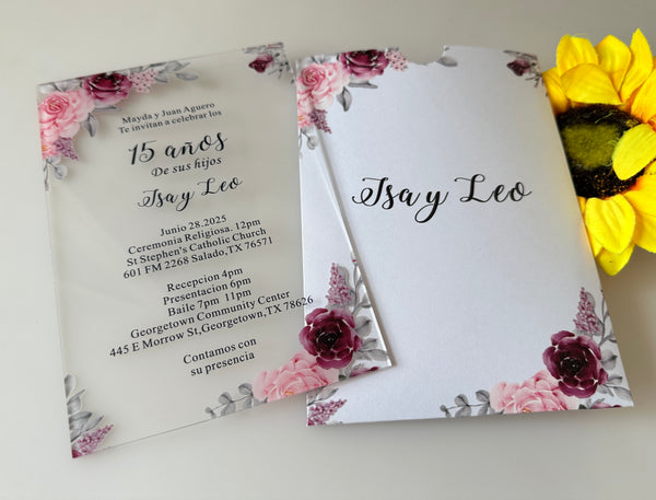 Transparent Acrylic Quinceanera Invitation cards,free design 10pcs Acrylic Baptism Invitations