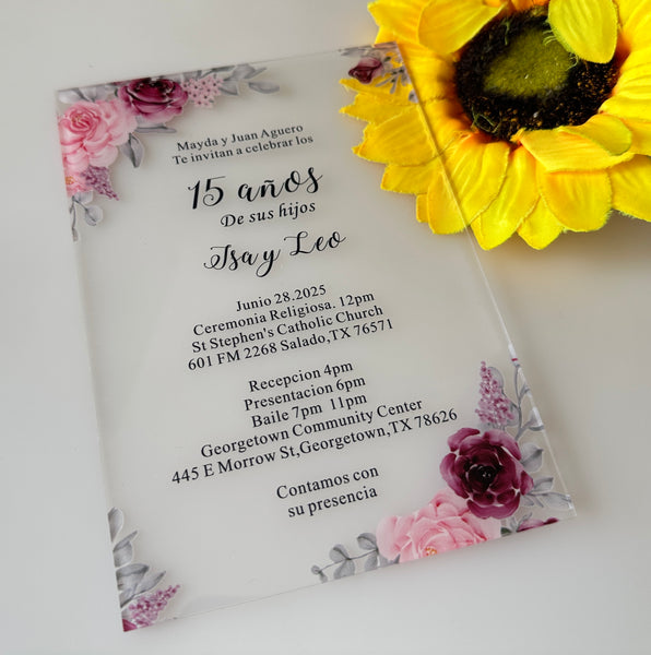 Transparent Acrylic Quinceanera Invitation cards,free design 10pcs Acrylic Baptism Invitations
