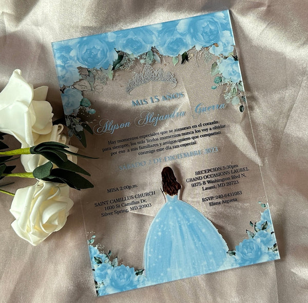 10pcs Transparent Acrylic Quinceanera Invitation Custom Acrylic Birthday Invitation with envelopes for Party Decoration - Kdecoration