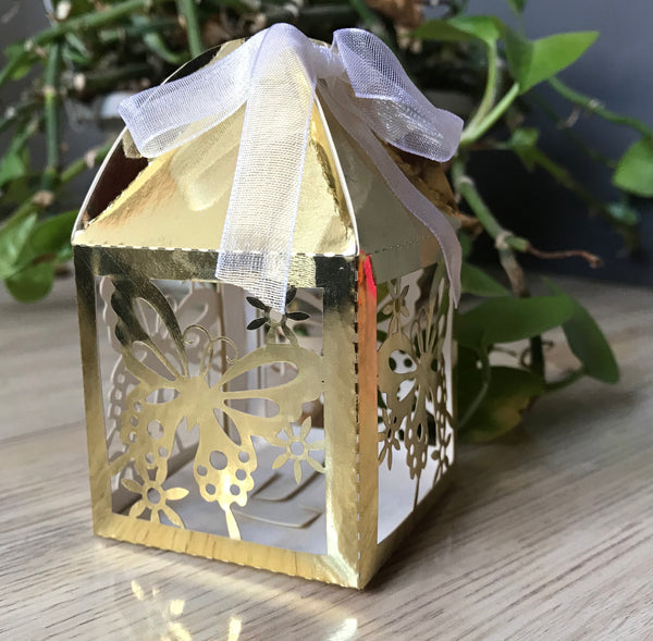 50pcs Butterfly Laser Cut Gift Box,Small Favor Boxes, 5x5x8.5cm,Gold Chocoalte Boxes,Candy Boxes